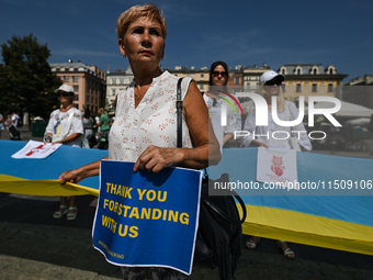 KRAKOW, POLAND - AUGUST 24:
Members of the Ukrainian diaspora in Krakow celebrate Ukrainian Independence Day with various events, including...