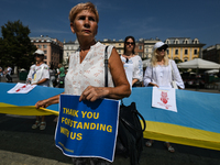 KRAKOW, POLAND - AUGUST 24:
Members of the Ukrainian diaspora in Krakow celebrate Ukrainian Independence Day with various events, including...