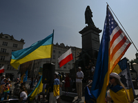 KRAKOW, POLAND - AUGUST 24:
Members of the Ukrainian diaspora in Krakow celebrate Ukrainian Independence Day with various events, including...