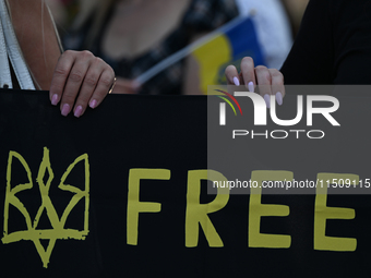 KRAKOW, POLAND - AUGUST 24:
Members of the Ukrainian diaspora in Krakow celebrate Ukrainian Independence Day with various events, including...