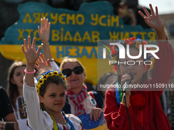 KRAKOW, POLAND - AUGUST 24:
Members of the Ukrainian diaspora in Krakow celebrate Ukrainian Independence Day with various events, including...