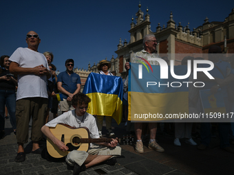 KRAKOW, POLAND - AUGUST 24:
Members of the Ukrainian diaspora in Krakow celebrate Ukrainian Independence Day with various events, including...