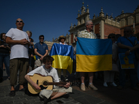 KRAKOW, POLAND - AUGUST 24:
Members of the Ukrainian diaspora in Krakow celebrate Ukrainian Independence Day with various events, including...