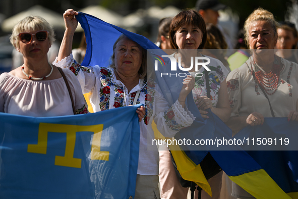 KRAKOW, POLAND - AUGUST 24:
Members of the Ukrainian diaspora in Krakow celebrate Ukrainian Independence Day with various events, including...