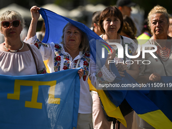 KRAKOW, POLAND - AUGUST 24:
Members of the Ukrainian diaspora in Krakow celebrate Ukrainian Independence Day with various events, including...