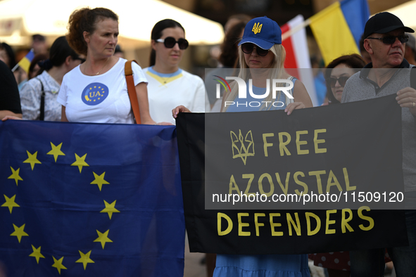 KRAKOW, POLAND - AUGUST 24:
Members of the Ukrainian diaspora in Krakow celebrate Ukrainian Independence Day with various events, including...