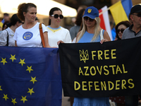 KRAKOW, POLAND - AUGUST 24:
Members of the Ukrainian diaspora in Krakow celebrate Ukrainian Independence Day with various events, including...