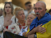 KRAKOW, POLAND - AUGUST 24:
Members of the Ukrainian diaspora in Krakow celebrate Ukrainian Independence Day with various events, including...