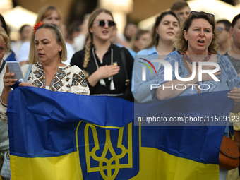 KRAKOW, POLAND - AUGUST 24:
Members of the Ukrainian diaspora in Krakow celebrate Ukrainian Independence Day with various events, including...