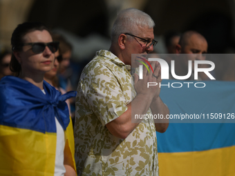 KRAKOW, POLAND - AUGUST 24:
Members of the Ukrainian diaspora in Krakow celebrate Ukrainian Independence Day with various events, including...