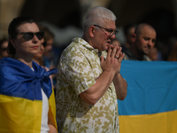 KRAKOW, POLAND - AUGUST 24:
Members of the Ukrainian diaspora in Krakow celebrate Ukrainian Independence Day with various events, including...