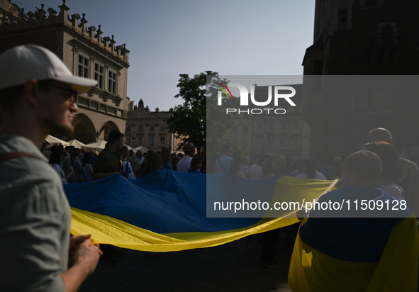 KRAKOW, POLAND - AUGUST 24:
Members of the Ukrainian diaspora in Krakow celebrate Ukrainian Independence Day with various events, including...