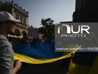 KRAKOW, POLAND - AUGUST 24:
Members of the Ukrainian diaspora in Krakow celebrate Ukrainian Independence Day with various events, including...