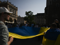 KRAKOW, POLAND - AUGUST 24:
Members of the Ukrainian diaspora in Krakow celebrate Ukrainian Independence Day with various events, including...