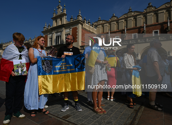 KRAKOW, POLAND - AUGUST 24:
Members of the Ukrainian diaspora in Krakow celebrate Ukrainian Independence Day with various events, including...