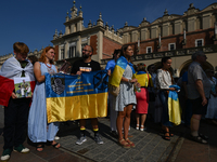 KRAKOW, POLAND - AUGUST 24:
Members of the Ukrainian diaspora in Krakow celebrate Ukrainian Independence Day with various events, including...