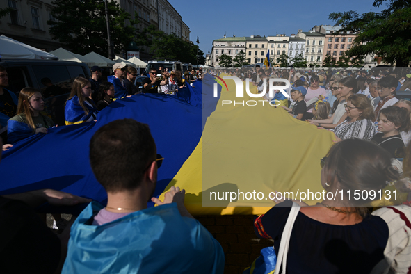 KRAKOW, POLAND - AUGUST 24:
Members of the Ukrainian diaspora in Krakow celebrate Ukrainian Independence Day with various events, including...