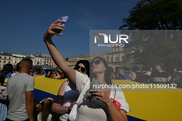 KRAKOW, POLAND - AUGUST 24:
Members of the Ukrainian diaspora in Krakow celebrate Ukrainian Independence Day with various events, including...