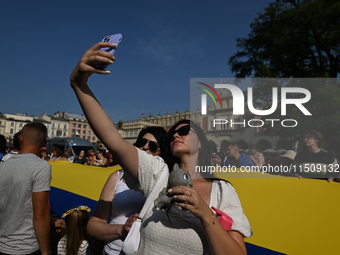 KRAKOW, POLAND - AUGUST 24:
Members of the Ukrainian diaspora in Krakow celebrate Ukrainian Independence Day with various events, including...