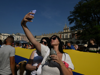 KRAKOW, POLAND - AUGUST 24:
Members of the Ukrainian diaspora in Krakow celebrate Ukrainian Independence Day with various events, including...