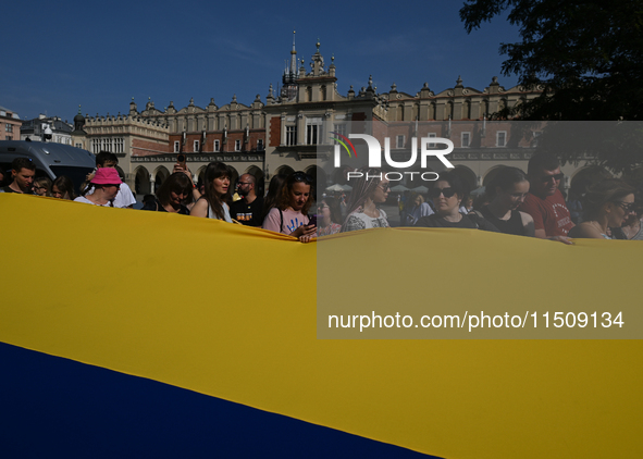 KRAKOW, POLAND - AUGUST 24:
Members of the Ukrainian diaspora in Krakow celebrate Ukrainian Independence Day with various events, including...