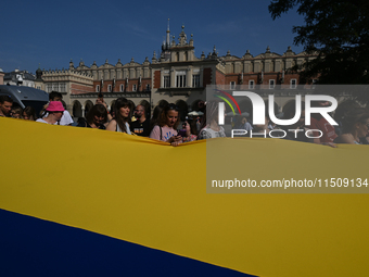 KRAKOW, POLAND - AUGUST 24:
Members of the Ukrainian diaspora in Krakow celebrate Ukrainian Independence Day with various events, including...