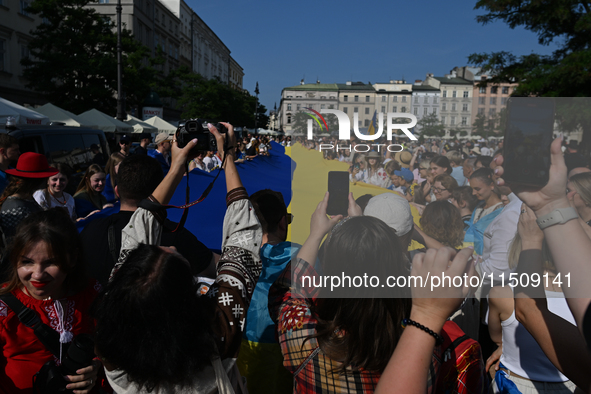 KRAKOW, POLAND - AUGUST 24:
Members of the Ukrainian diaspora in Krakow celebrate Ukrainian Independence Day with various events, including...