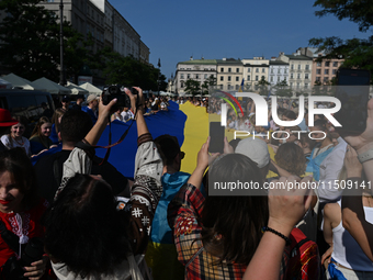 KRAKOW, POLAND - AUGUST 24:
Members of the Ukrainian diaspora in Krakow celebrate Ukrainian Independence Day with various events, including...