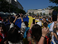 KRAKOW, POLAND - AUGUST 24:
Members of the Ukrainian diaspora in Krakow celebrate Ukrainian Independence Day with various events, including...