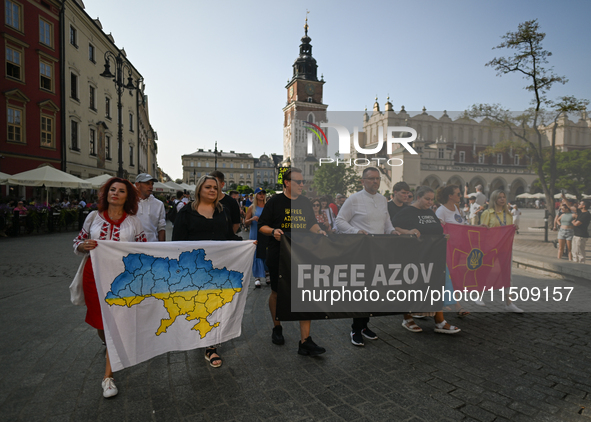 KRAKOW, POLAND - AUGUST 24:
Members of the Ukrainian diaspora in Krakow celebrate Ukrainian Independence Day with various events, including...