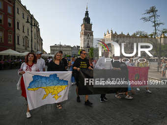 KRAKOW, POLAND - AUGUST 24:
Members of the Ukrainian diaspora in Krakow celebrate Ukrainian Independence Day with various events, including...