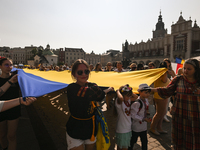 KRAKOW, POLAND - AUGUST 24:
Members of the Ukrainian diaspora in Krakow celebrate Ukrainian Independence Day with various events, including...