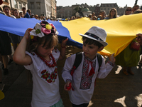 KRAKOW, POLAND - AUGUST 24:
Members of the Ukrainian diaspora in Krakow celebrate Ukrainian Independence Day with various events, including...