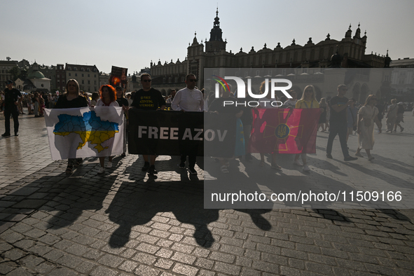 KRAKOW, POLAND - AUGUST 24:
Members of the Ukrainian diaspora in Krakow celebrate Ukrainian Independence Day with various events, including...