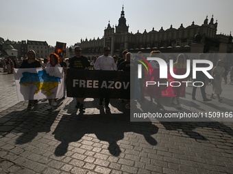 KRAKOW, POLAND - AUGUST 24:
Members of the Ukrainian diaspora in Krakow celebrate Ukrainian Independence Day with various events, including...