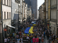 KRAKOW, POLAND - AUGUST 24:
Members of the Ukrainian diaspora in Krakow celebrate Ukrainian Independence Day with various events, including...