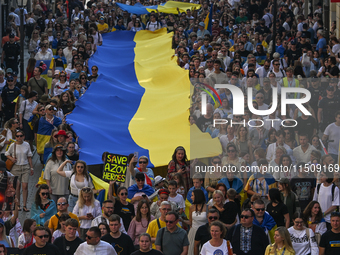 KRAKOW, POLAND - AUGUST 24:
Members of the Ukrainian diaspora in Krakow celebrate Ukrainian Independence Day with various events, including...