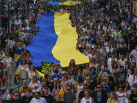 KRAKOW, POLAND - AUGUST 24:
Members of the Ukrainian diaspora in Krakow celebrate Ukrainian Independence Day with various events, including...