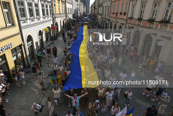 KRAKOW, POLAND - AUGUST 24:
Members of the Ukrainian diaspora in Krakow celebrate Ukrainian Independence Day with various events, including...