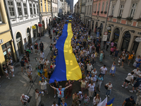 KRAKOW, POLAND - AUGUST 24:
Members of the Ukrainian diaspora in Krakow celebrate Ukrainian Independence Day with various events, including...