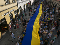 KRAKOW, POLAND - AUGUST 24:
Members of the Ukrainian diaspora in Krakow celebrate Ukrainian Independence Day with various events, including...