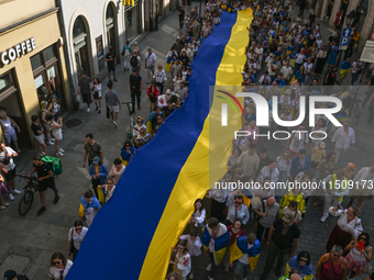 KRAKOW, POLAND - AUGUST 24:
Members of the Ukrainian diaspora in Krakow celebrate Ukrainian Independence Day with various events, including...