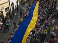 KRAKOW, POLAND - AUGUST 24:
Members of the Ukrainian diaspora in Krakow celebrate Ukrainian Independence Day with various events, including...