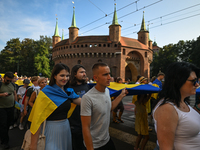 KRAKOW, POLAND - AUGUST 24:
Members of the Ukrainian diaspora in Krakow celebrate Ukrainian Independence Day with various events, including...