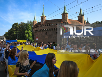 KRAKOW, POLAND - AUGUST 24:
Members of the Ukrainian diaspora in Krakow celebrate Ukrainian Independence Day with various events, including...