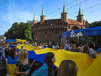 KRAKOW, POLAND - AUGUST 24:
Members of the Ukrainian diaspora in Krakow celebrate Ukrainian Independence Day with various events, including...