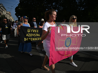 KRAKOW, POLAND - AUGUST 24:
Members of the Ukrainian diaspora in Krakow celebrate Ukrainian Independence Day with various events, including...