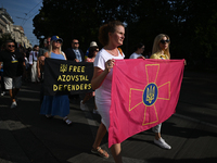 KRAKOW, POLAND - AUGUST 24:
Members of the Ukrainian diaspora in Krakow celebrate Ukrainian Independence Day with various events, including...