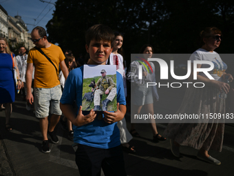 KRAKOW, POLAND - AUGUST 24:
Members of the Ukrainian diaspora in Krakow celebrate Ukrainian Independence Day with various events, including...