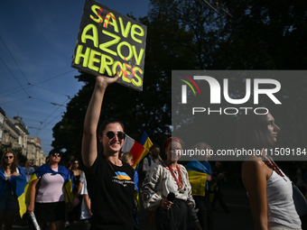 KRAKOW, POLAND - AUGUST 24:
Members of the Ukrainian diaspora in Krakow celebrate Ukrainian Independence Day with various events, including...